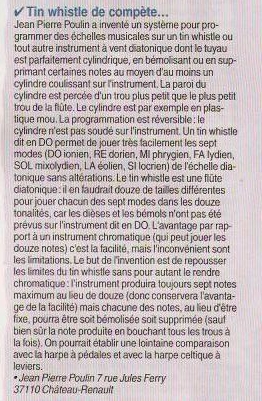 Article paru dans TRAD MAGAZINE n° 85 (septembre/octobre 2002) sur la flûte POULIN